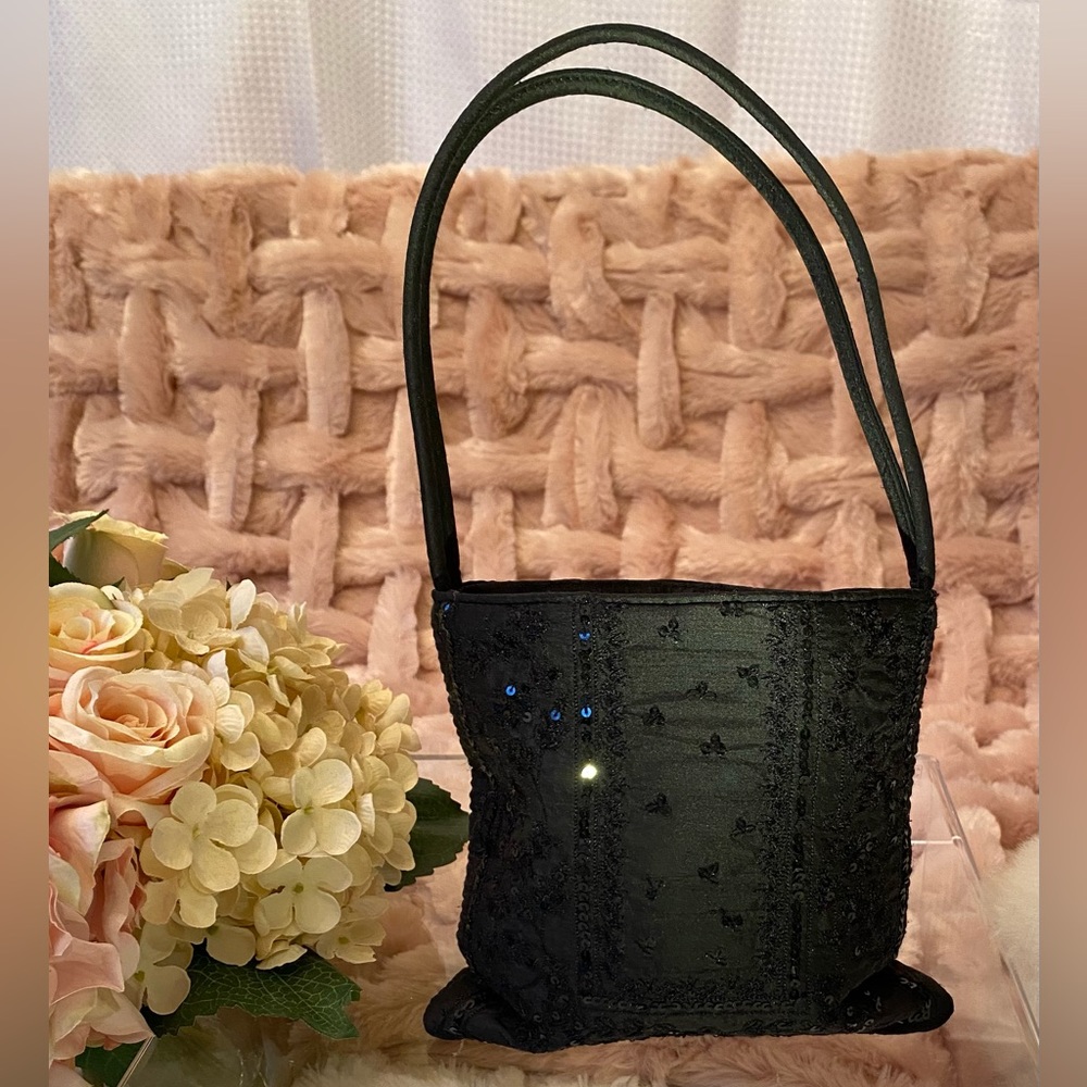 👛ANN TAYLOR👛 Sweet Black Sparkling Satin Sequined💎Handbag